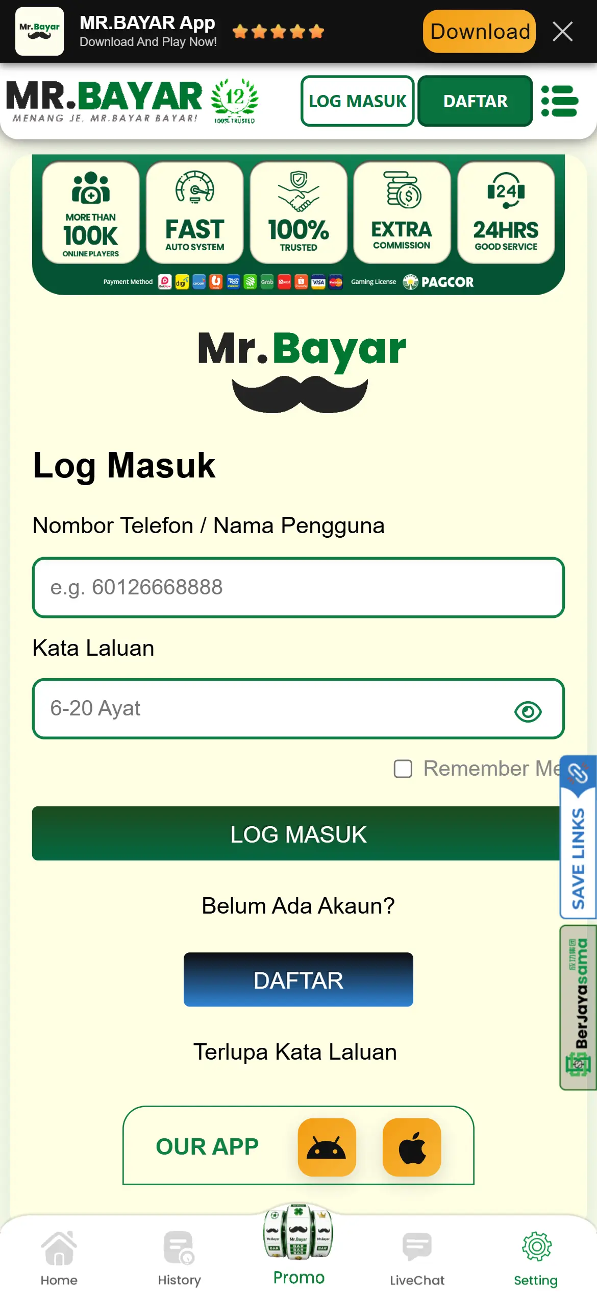 MrBayar Secure Member Login